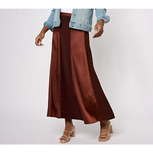 Peace Love World Black Label Satin Stripe Skirt Teak Brown Size Small